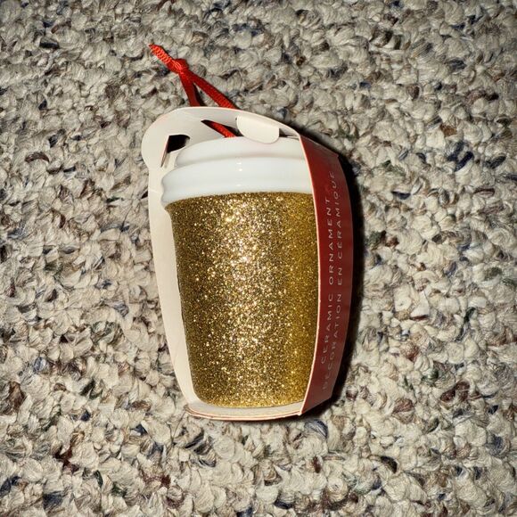 2018 Starbucks Gold‎ Glitter Cup Holiday Christmas Tree Ceramic Ornament NEW - Picture 2 of 4